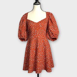 The Odells Ariel Mini Dress in Malmo Print size S Puff-Sleeved Sweetheart Boho